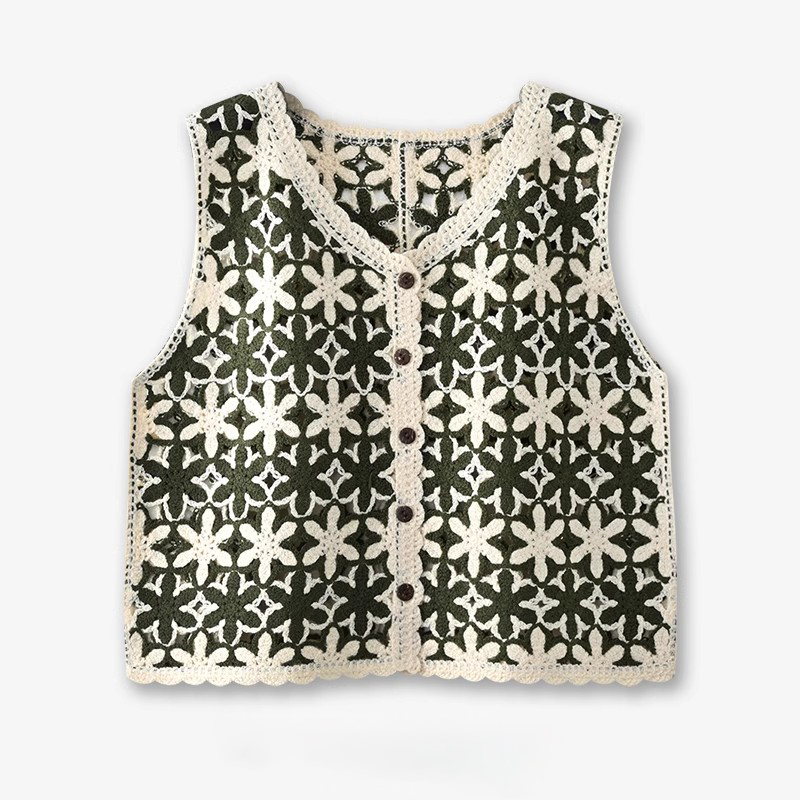 Crochet Top Boho - Floral Crochet Waistcoat Top for Women
