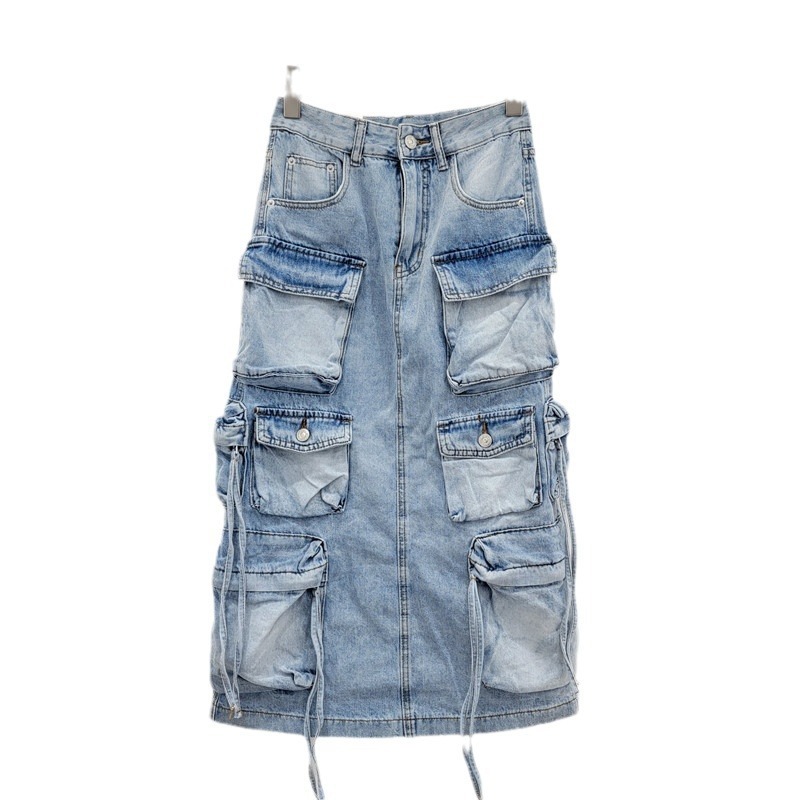 Vintage Fashion Influencers - Women's Denim Workwear Skirt High Waist