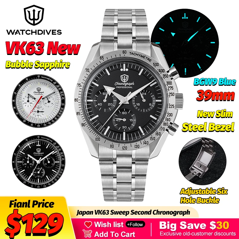 Vintage Fashion Japan - Watchdives WD1863 Mechanical Quartz Watches Black