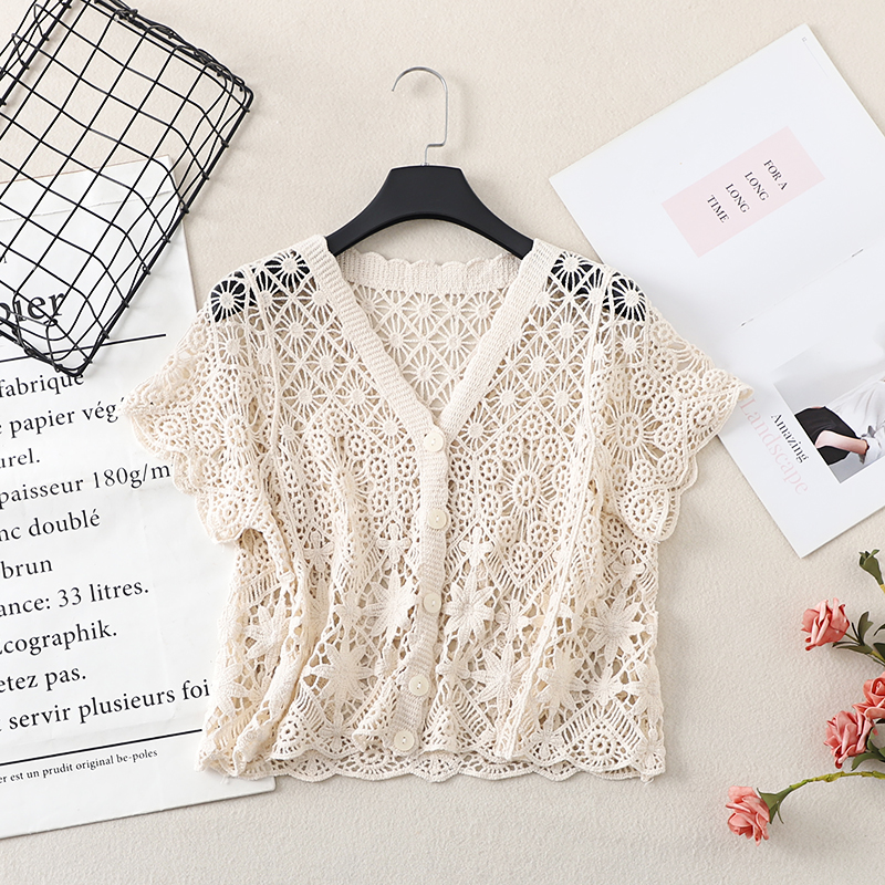Crochet Top Boho - Boho Crochet Knit Top Short Sleeve