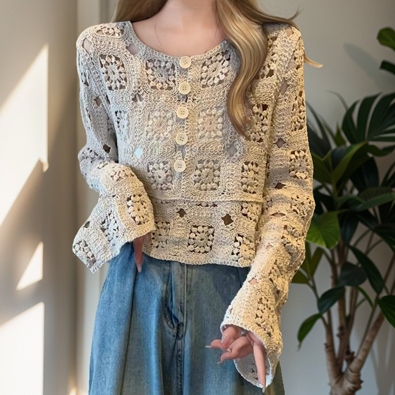Crochet Top Boho - Women's Boho Crochet Lace Long Sleeve