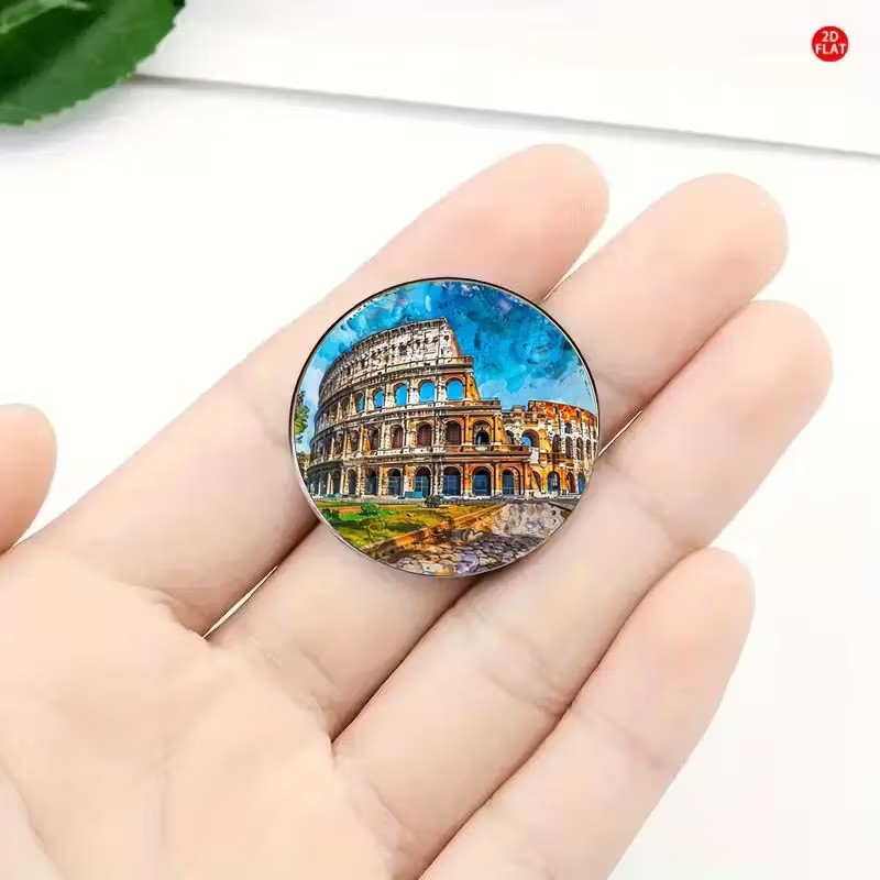 Vintage Fashion History - Vintage Watercolor Roman Colosseum Brooch Hand-Painted