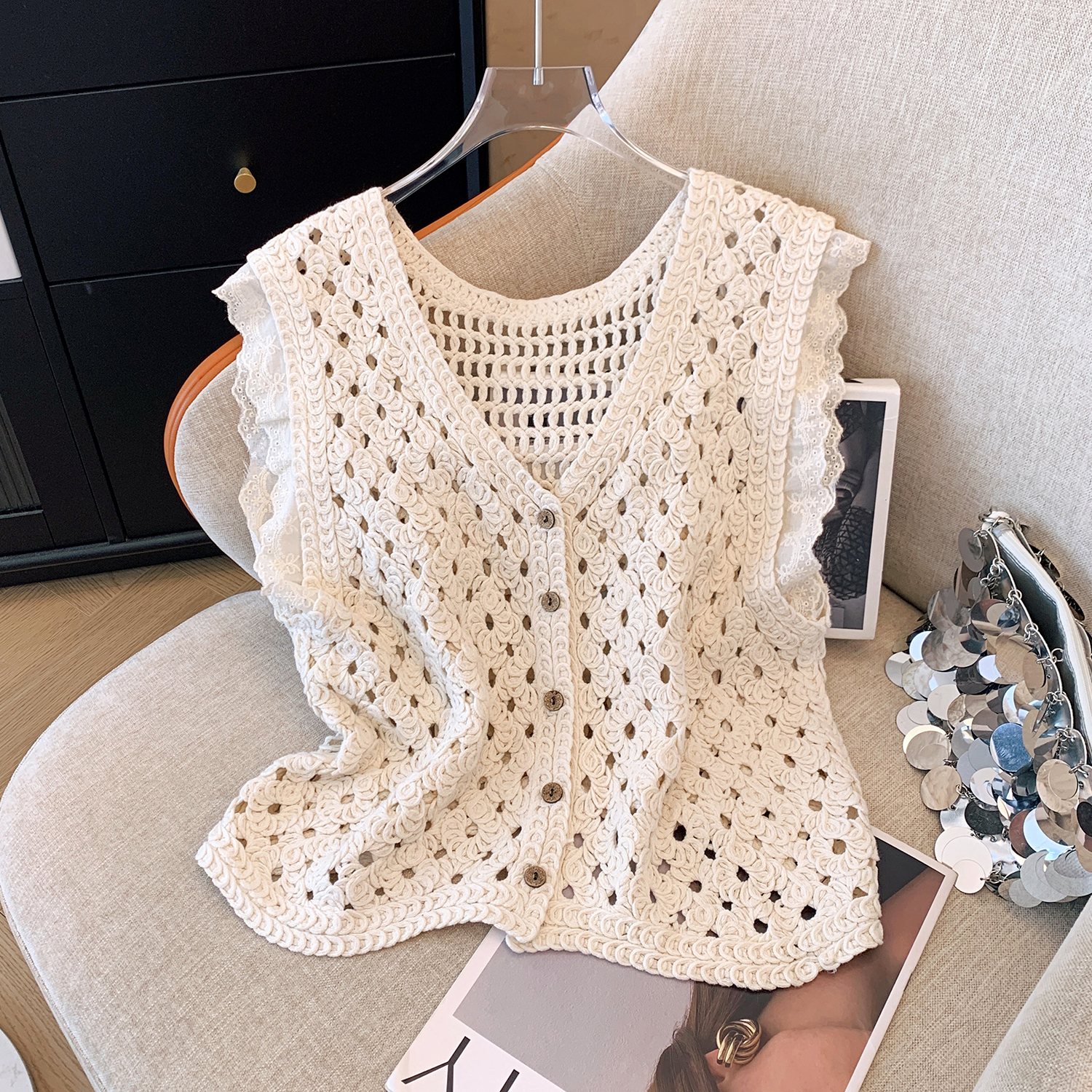 Ruffle Trim Crochet Vest Top B – Crochet Top Boho Bewertung und Preis