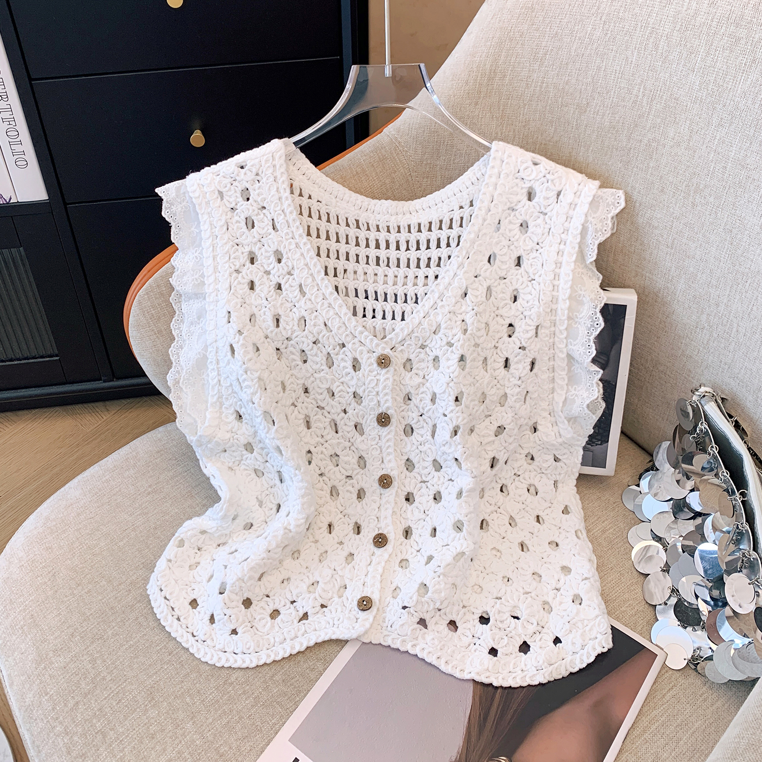 Ruffle Trim Crochet Vest Top B – Crochet Top Boho Bewertung und Preis