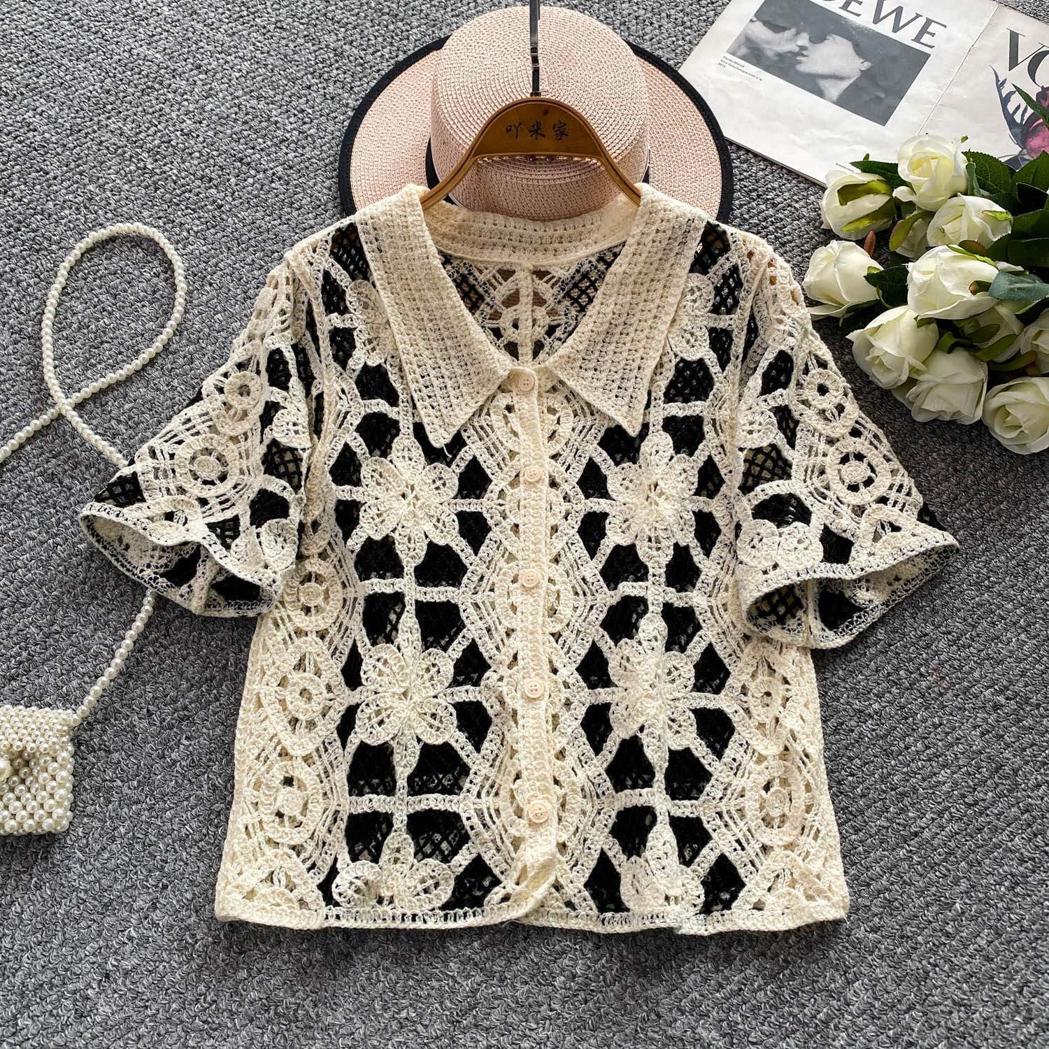 Button Up Crochet Top Short Sl – Crochet Top Boho Bewertung und Preis