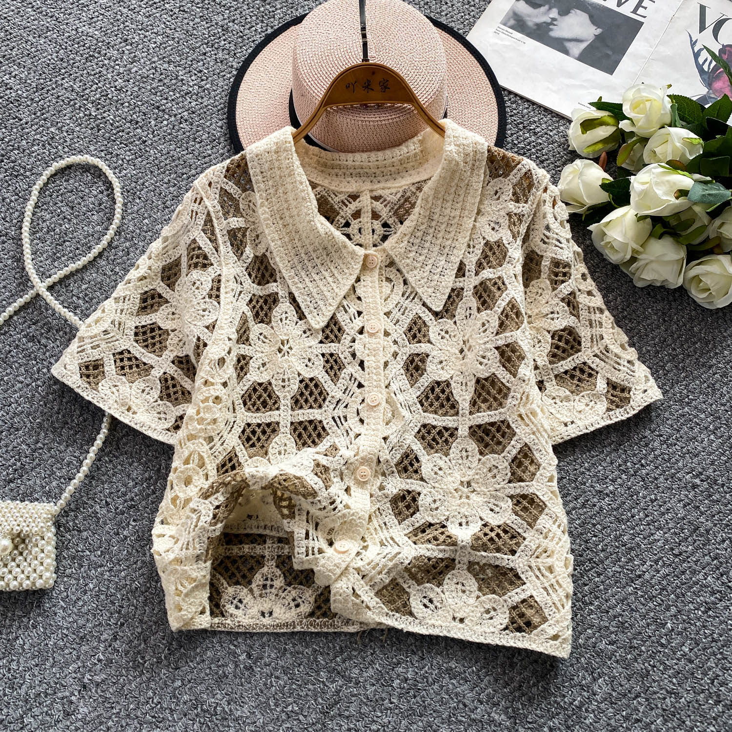 Button Up Crochet Top Short Sl – Crochet Top Boho Bewertung und Preis