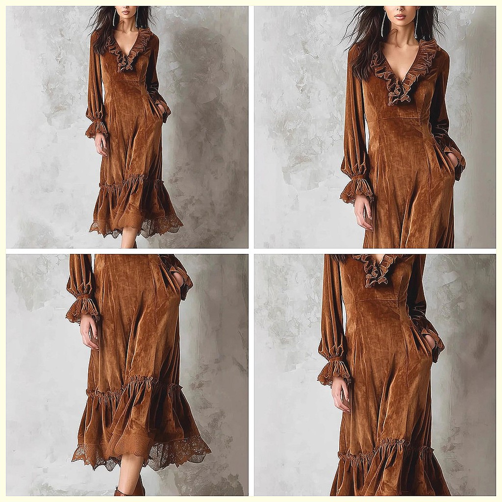 Vintage Velvet Maxi Dress V-Ne – Vintage Y2K Bewertung und Preis