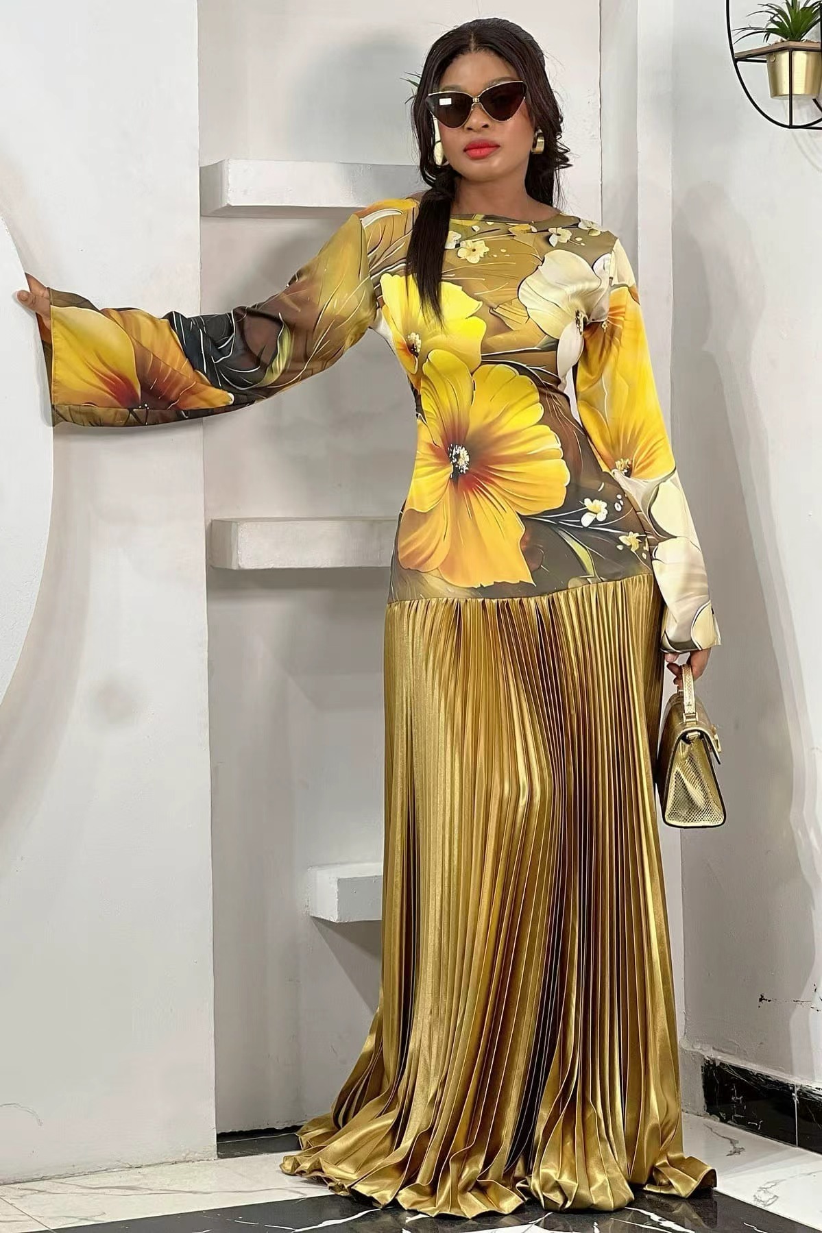 Vintage Print Ruched Maxi Dres – Vintage Y2K Bewertung und Preis