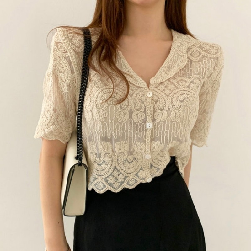 Sheer Embroidery Lace Blouse C – Crochet Top Boho Bewertung und Preis